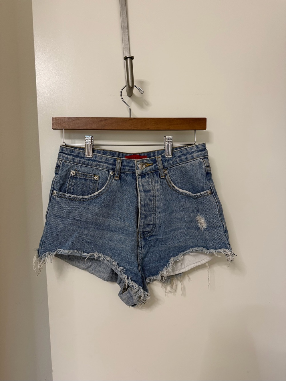 Medium Blue Distressed Denim Cutoff Shorts